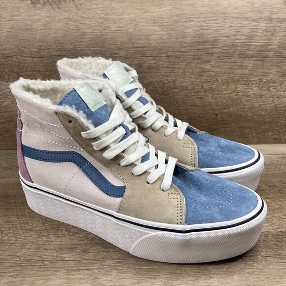 VANS Sk8 Hi Tapered Pig Suede/Sherpa Multi Color Shoes Platform Women's Sz 9 NEW